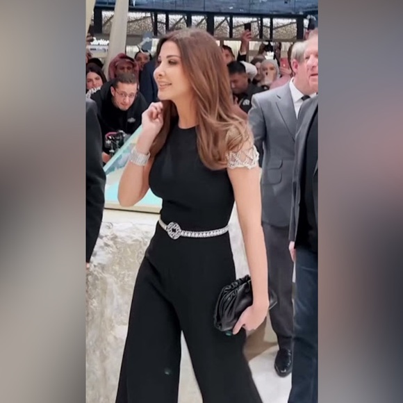 Elie Saab Crystal Wide-Leg Crepe Jumpsuit w/ Belt - Picture 3 of 5